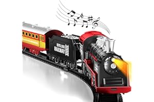 Doloowee Mini Train ElectricTrain Set with Retro Classic Steam（18pcs） Light & Sounds, Gift for Kids, Boys & Girls 3-6 Years