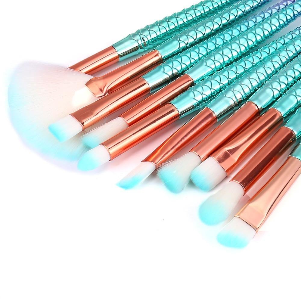 Eye Brush Set, Tenmon 11 Pcs Mermaid Eyeshadow Eyeliner Blending Crease Kit Makeup Brushes Makeup Foundation Eyebrow Eyeliner Blush Cosmetic Concealer Brushes: Beauty