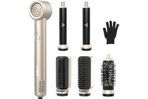Hair Dryer Brush TECHMERI 6 in 1 Blow Dryer Brush Ions, Detachable Hair Styler Tools, Auto Wrap Curler, Hot Air Brush for Drying, Straightening and Volumizing, High Speed