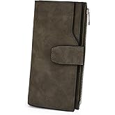 UTO RFID Wallet for Women PU Matte Leather Card Holder Organizer Zipper Coin Purse with Snap Closure Army Green