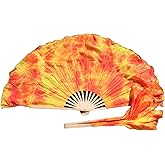 Winged Sirenny Chinese Folk Dance Silk Folding Flutter Fan, Hand Painted 8" Silk Decoration Hand Fan, Set of 2 (Flame)