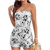 SOLY HUX Women's Floral Print Strapless Sleeveless Tube Romper Summer Short Jumpsuit