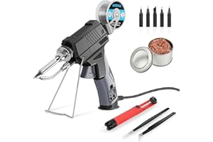 EOOKU Soldering Iron gun Kit,60W Auto Feed Soldering Kit with Adjustable Temperature LCD Display,Wire,Tip Cleaner,5 Tips,Pump,Tweezers for Electronic PCB Repair,DIY