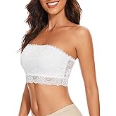 Strapless Bandeau Bra for Women Lace Floral Bralettes Stretchy Chest Wrap Non Padded Tube Top Seamless Bras for Women