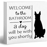 ANIANG Funny Dog Sign, Funny Bathroom Decor, Dog Lovers Gifts for Women, Welcome to The Bathroom The Dogs Will Be with You Shortly Wood Block Box Sign for Toilet Restroom Wall Shelf Decor
