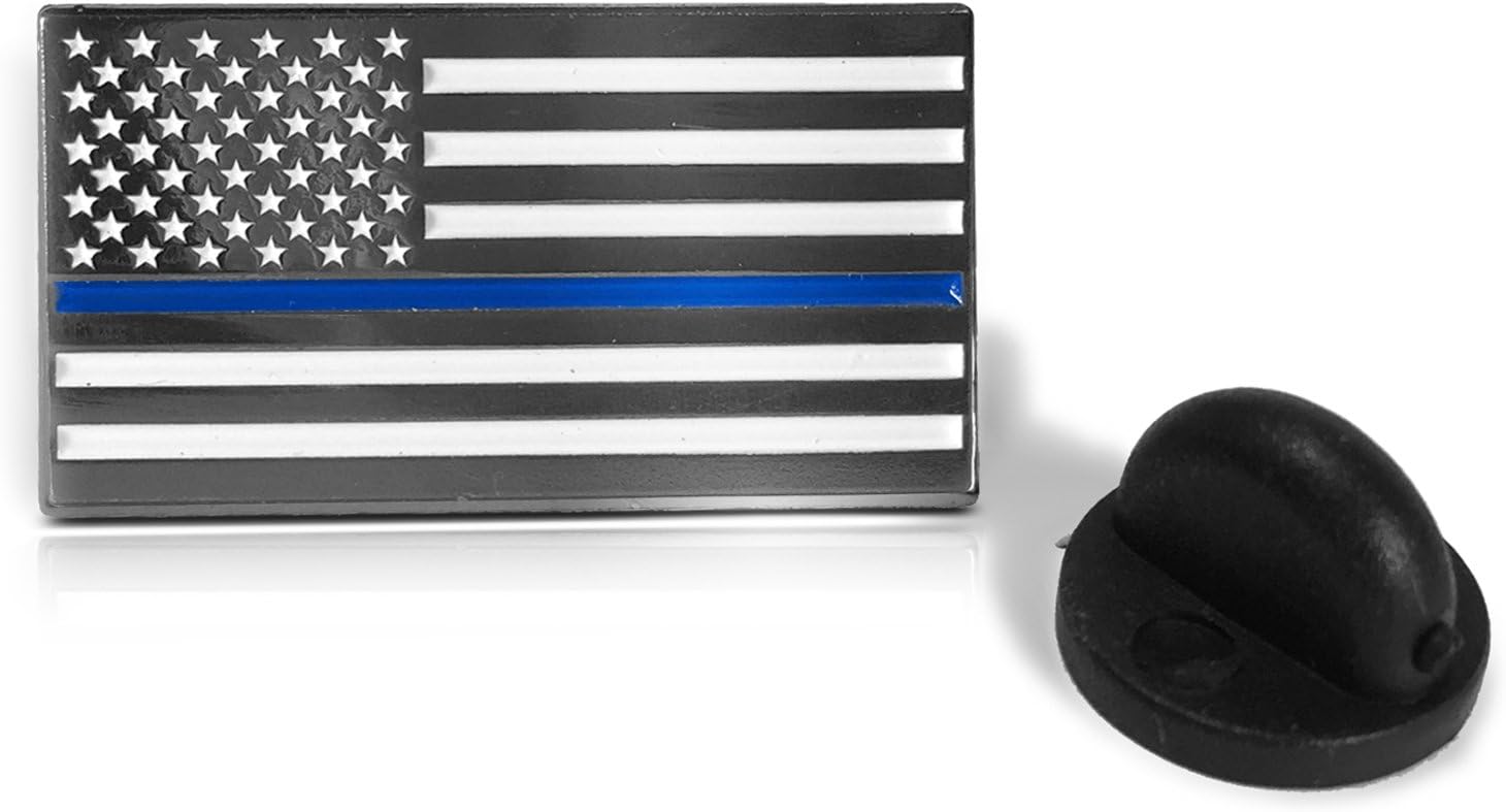 Thin Blue Line American Flag - Soft Enamel Metal Pin with Rubber Pin Back That Prevents Spinning. Perfect for Suit Lapel or as a Tie Tack