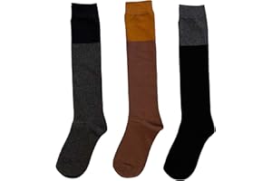 Snugdayz, Minimalist Knee-High Cotton Socks, Solid Colors with Cuff, Set of 3, Black/Gray/Mustard, One Size (US 4-9)