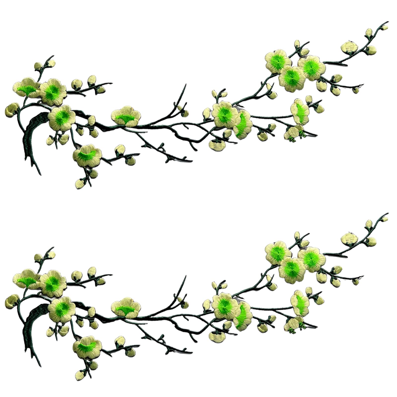 CHENGZI Plum Blossom Flower Embroidery Patches Applique Fabric Sticker Craft Sewing Repair Decoration, Set of 2 (Green)