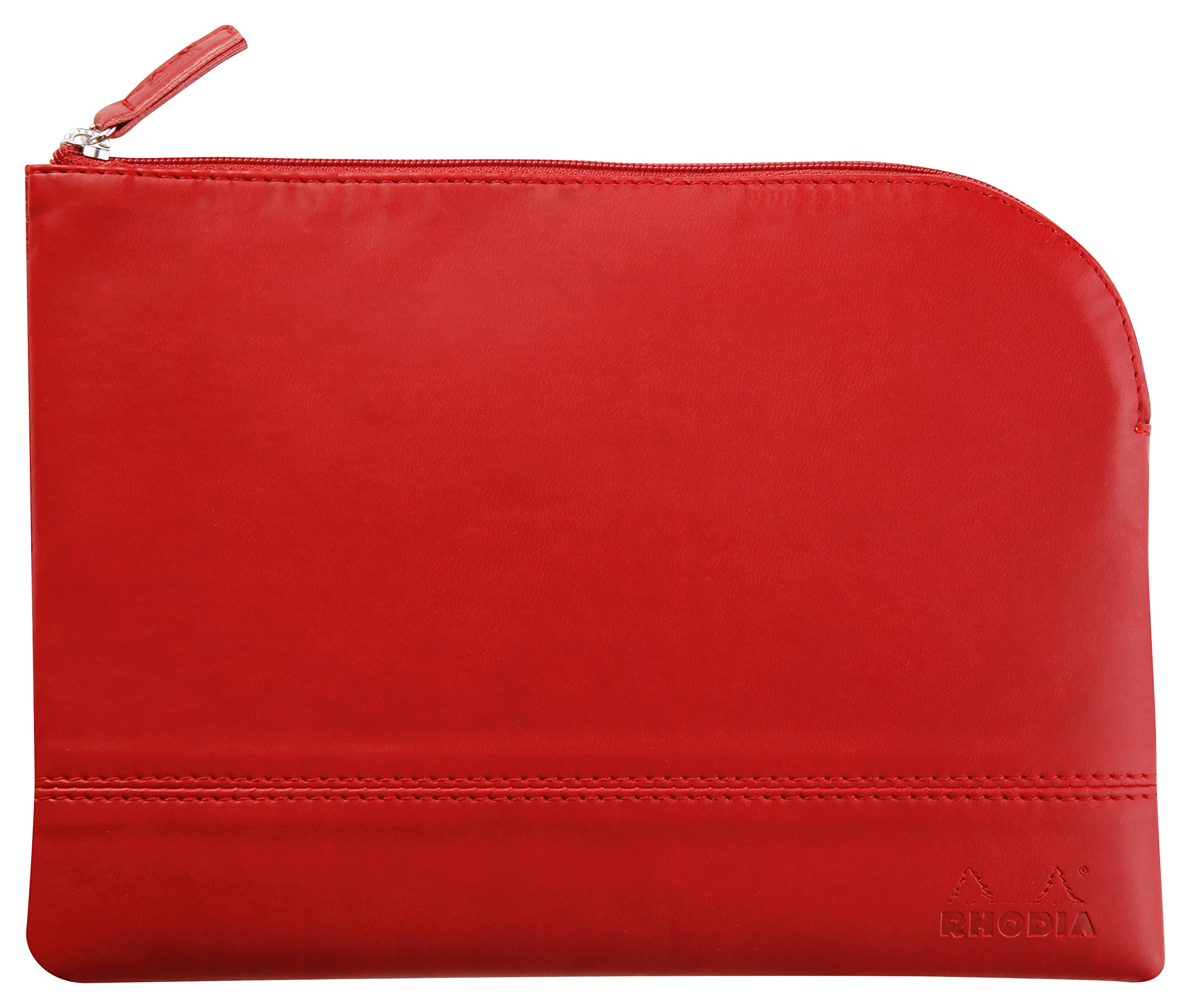 RHODIA 116644C - Faux Leather Zipped Pouch - Poppy - Size M (16 x 22 cm) - Genuine Stitching - Inside Orange Fabric - Storage for Documents, Small Supplies — image 1