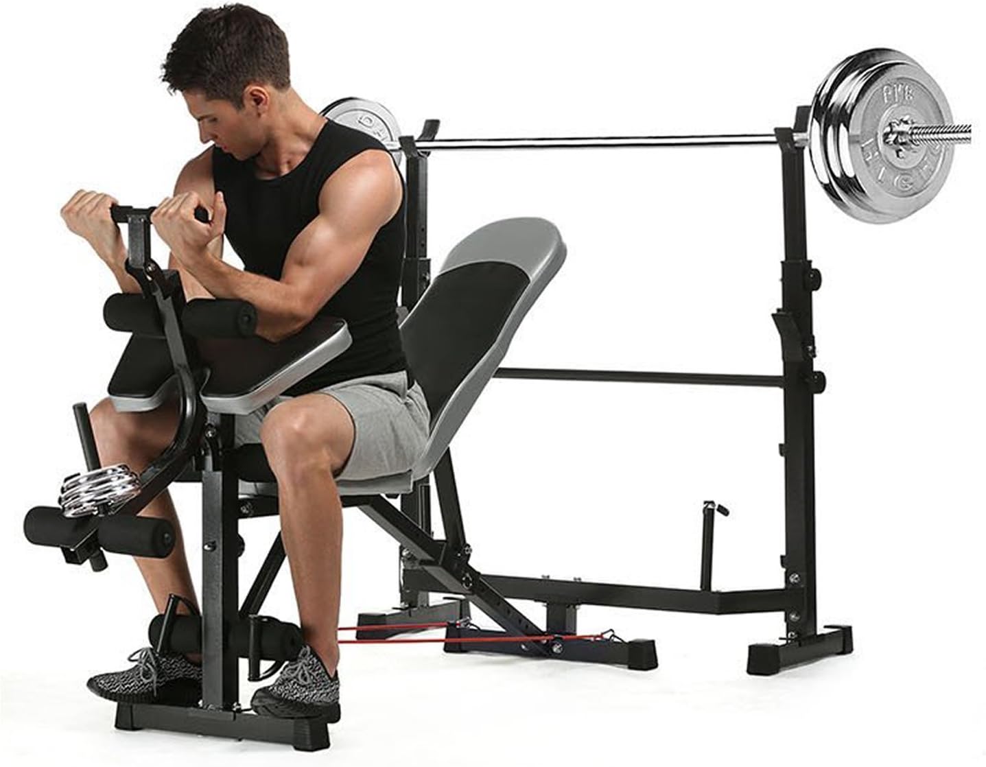 Simlive Olympic Weight Bench, Multi-Function Adjustable Weight Bench with Preacher Curl, Leg Developer for Indoor Exercise (UK Stock)