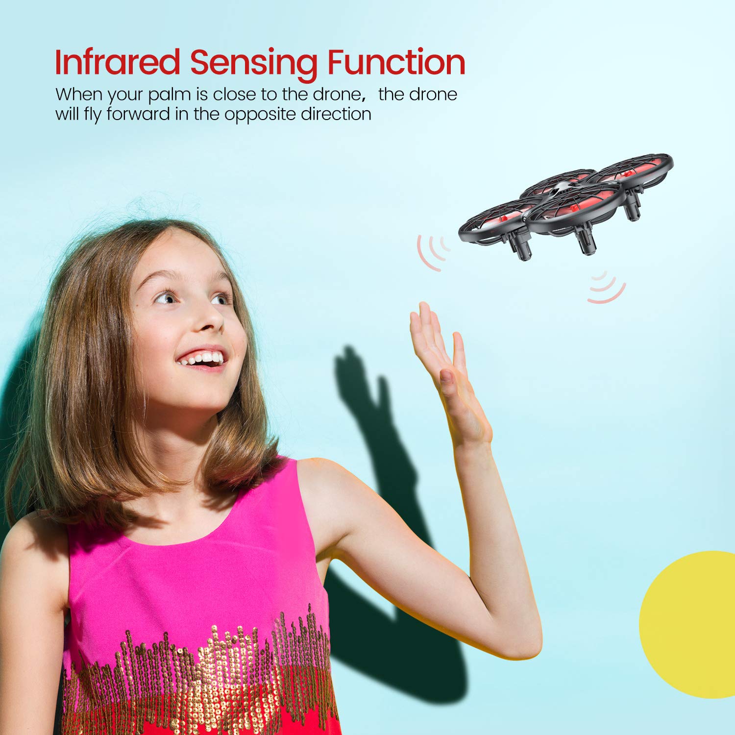 Tomzon D15 Hand Operated Mini Drone, Infrared Induction, Anti-Collision RC Quadcopter, 360° Flips UFO Drone Flying Toy, Hand Controlled Drone for Boys and Girls