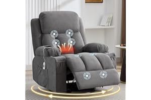 Swivel Rocker Recliner Chair with Vibration Massage and Heat for Living Room,with Rocking Function and Side Pocket, USB Charg