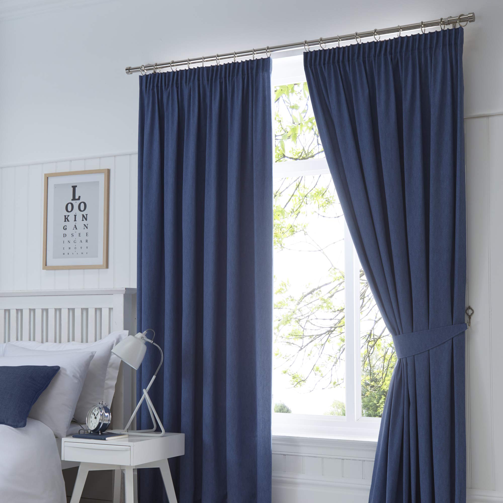 Fusion Dijon-Blackout/Thermal Insulated Pair of Pencil Pleat Curtains, Navy, 46" Width x 90" Drop (117 x 229cm)