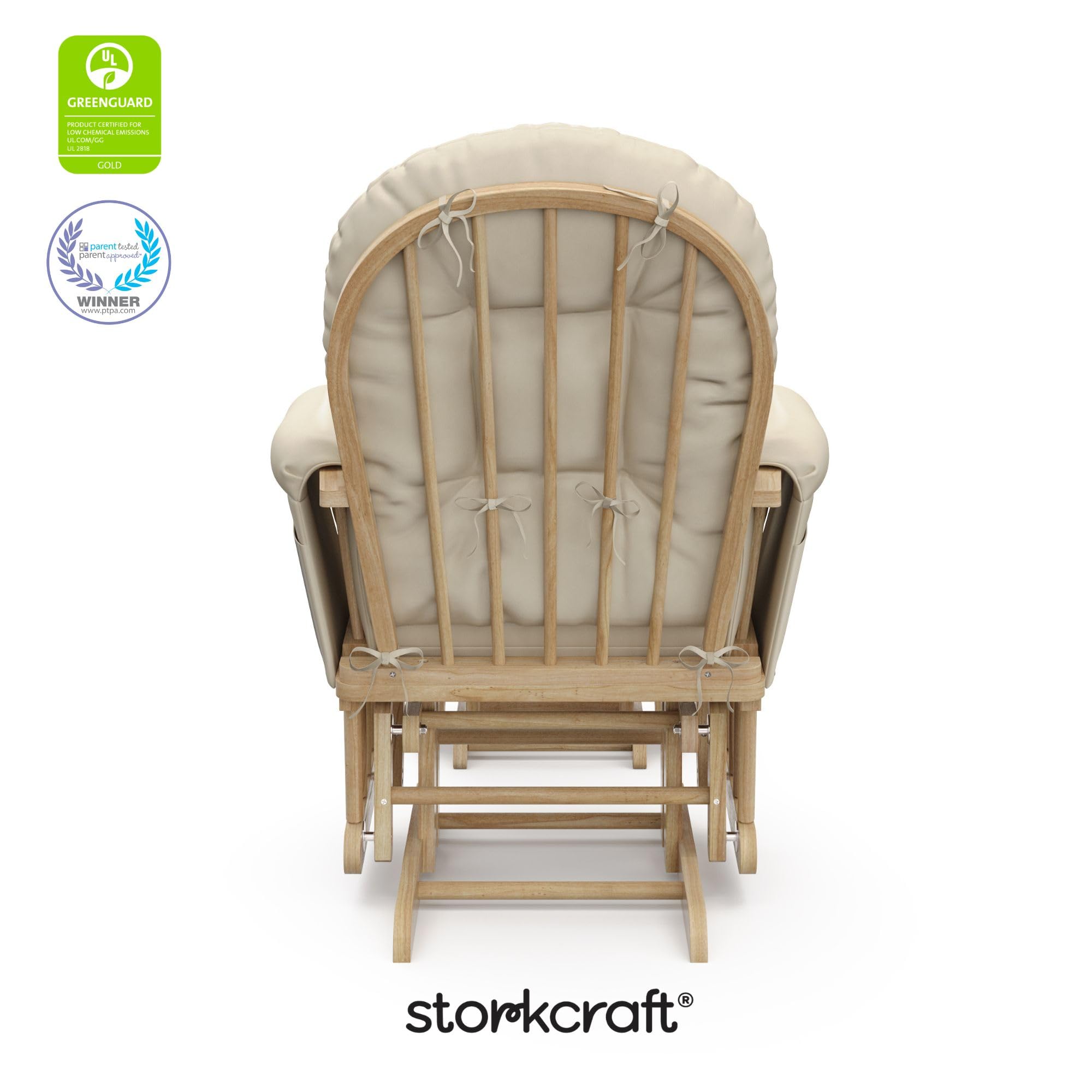 Storkcraft Premium Hoop Glider & Ottoman (Natural/Beige) — GREENGUARD Gold Certified Nursery Glider, Solid Wood Craftsmanship, Smooth-Gliding Nursery Chair and Ottoman, Award-Winning