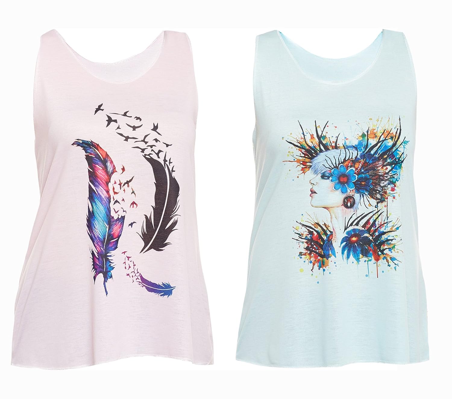 vimal graphic printed pink and green tank tops for women(pack of 2)