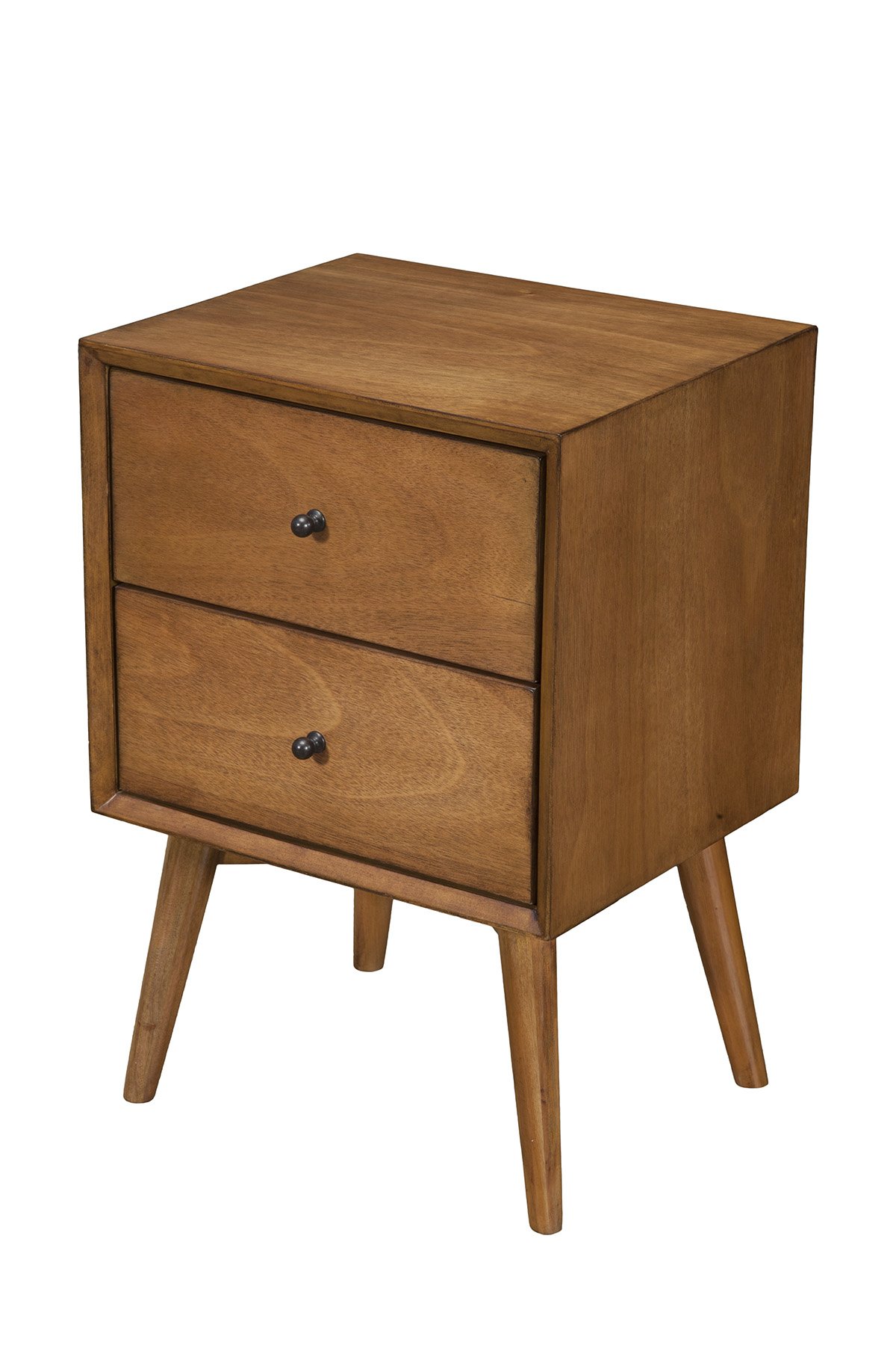 Alpine Furniture 966-02 Flynn Mid Century Modern 2 Drawer Nightstand, 15" L x 18" W x 26" H, Acorn