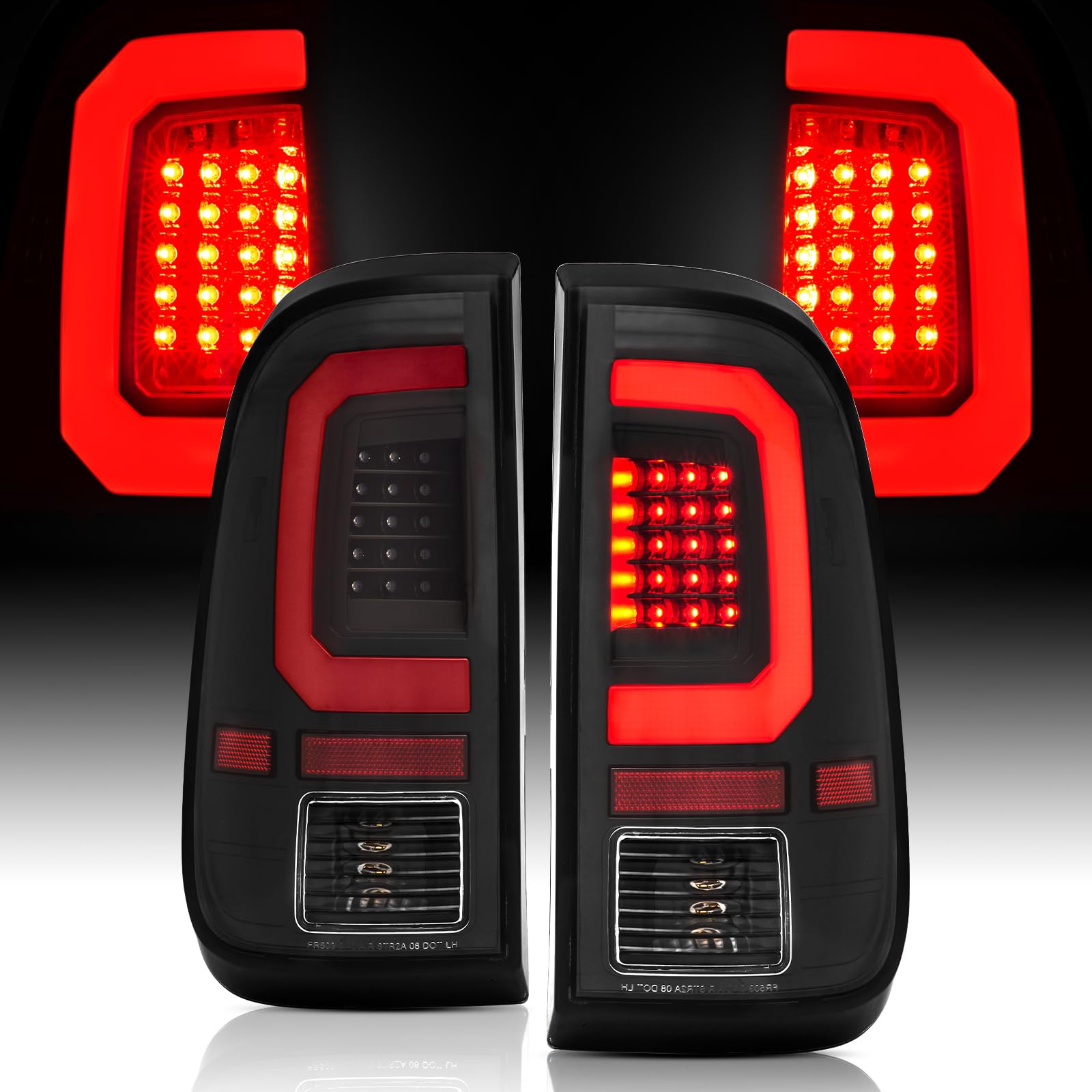 Photo 1 of LED Tail Lights Assembly Compatible with 2008-2016 Ford F250 F350 Super Duty Rear Brake Lamp Pair, Red C-Type LED Tube, Black Housing Clear Lens