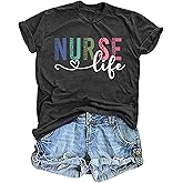 VVNTY Women's Nurse Life Graphic Tees Heart Nursing School T-Shirt Blue Medium