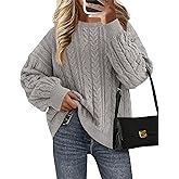 KIRUNDO Oversized Chunky Cable Knit Sweater Women 2026 Fall Fashion Cozy Long Sleeve Crewneck Pullover Winter Clothing