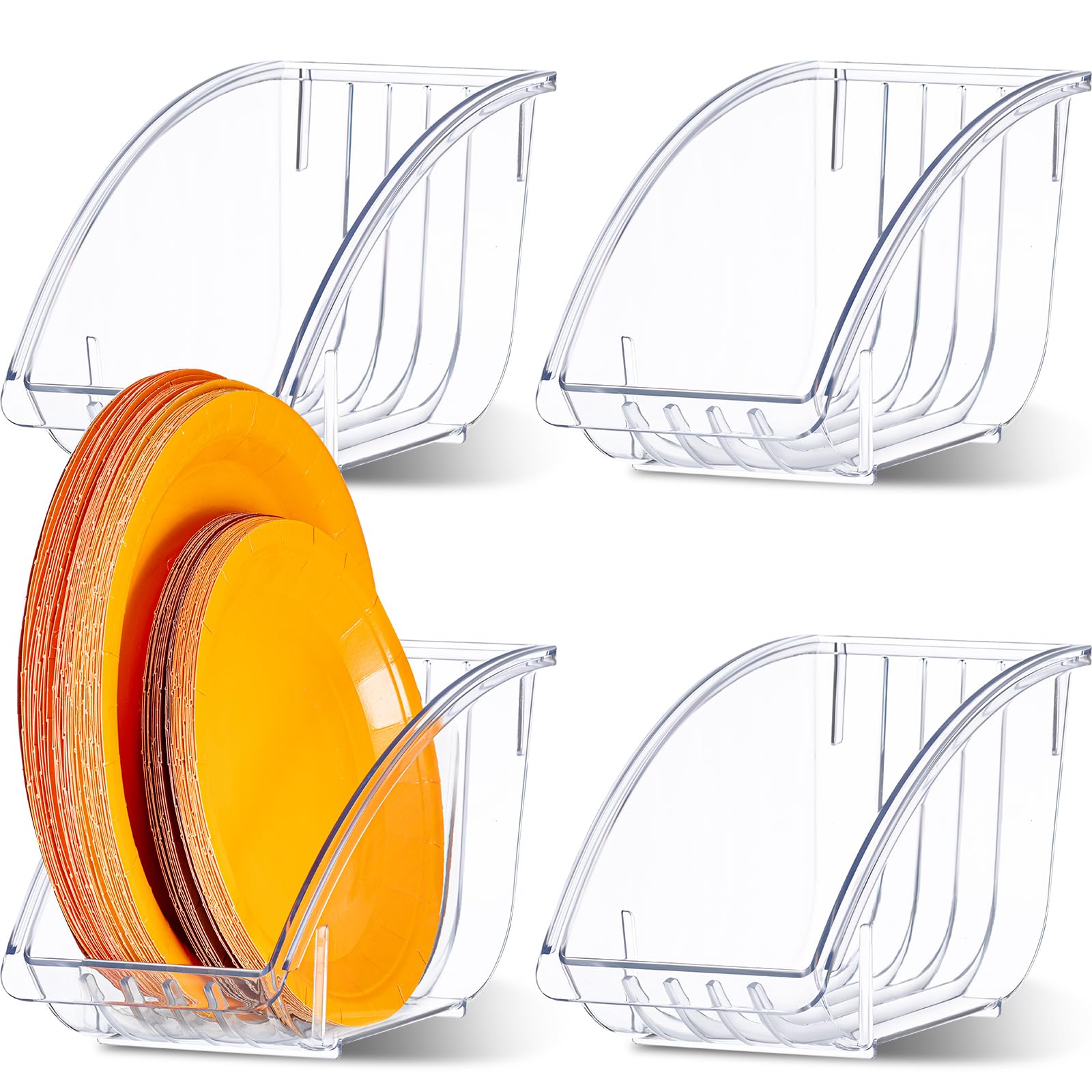 Photo 1 of Ziliny 4 Pcs 10 Inch Paper Plate Holder Plastic Dinner Dish Drainer Paper Plate Dispenser Organizer for Kitchen Cabinets Storage Rack Dish Cradle for Countertop