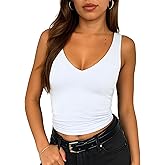 ForeFair Women's Sleevelsee V Neck Crop Tank Top Summer Double Layer Going Out Workout Casual Basic Tops