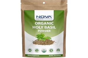 Nova Nutritions Certified Organic Holy Basil (Tulsi) Powder 16 OZ (454 gm) - Supports Healthy Immune Function