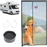 Rv Screen Door Mesh with Hooks,Magnetic RV Door Mosquito Net Screen with Magnet Compatible with Forest River,Grand Design,Keystone,Jayco,Coachmen - Black Bug Screen for Camper Doorway