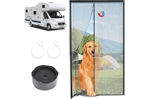 HAEZU Rv Screen Door Mesh with Hooks,Magnetic RV Door Mosquito Net Screen with Magnet Compatible with Forest River,Grand Design,Keystone,Jayco,Coachmen - Black Bug Screen for Camper Doorway