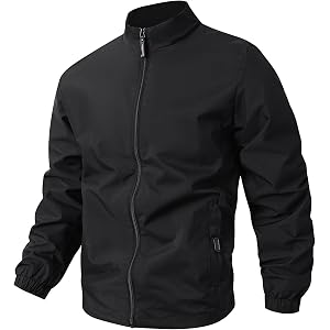 Men's Lightweight Water Resistant Windbreaker Jacket, Casual Stand Collar Full Zip Jacket Outdoor Running Hiking