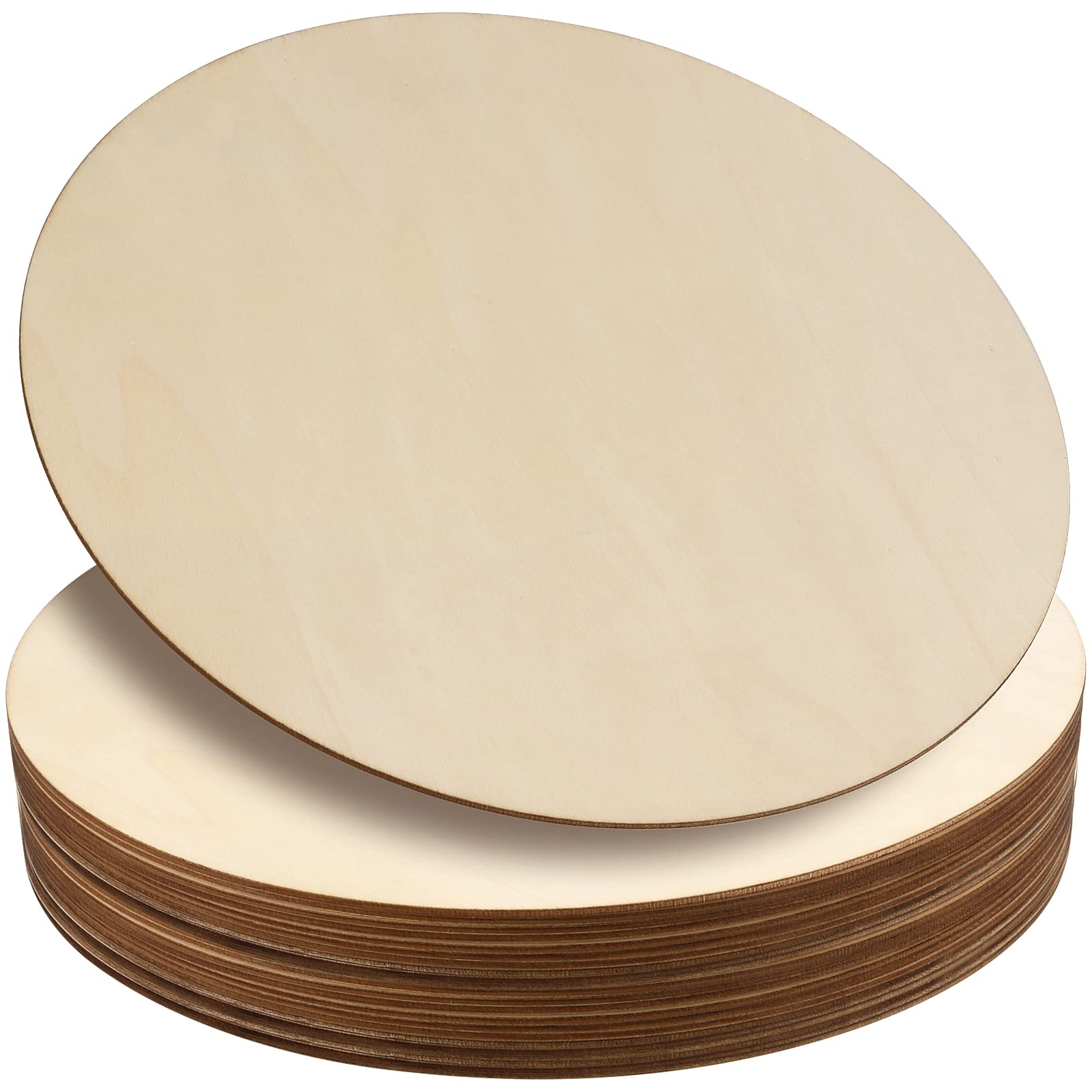 MUKLEI 24 Pack 30cm/12inch Blank Wood Rounds, 3mm Thick Craft Wooden Circles, Unfinished Wooden Cutouts Round Wood Plaque Disc Slices for Pyrography, DIY, Ornaments, Arts