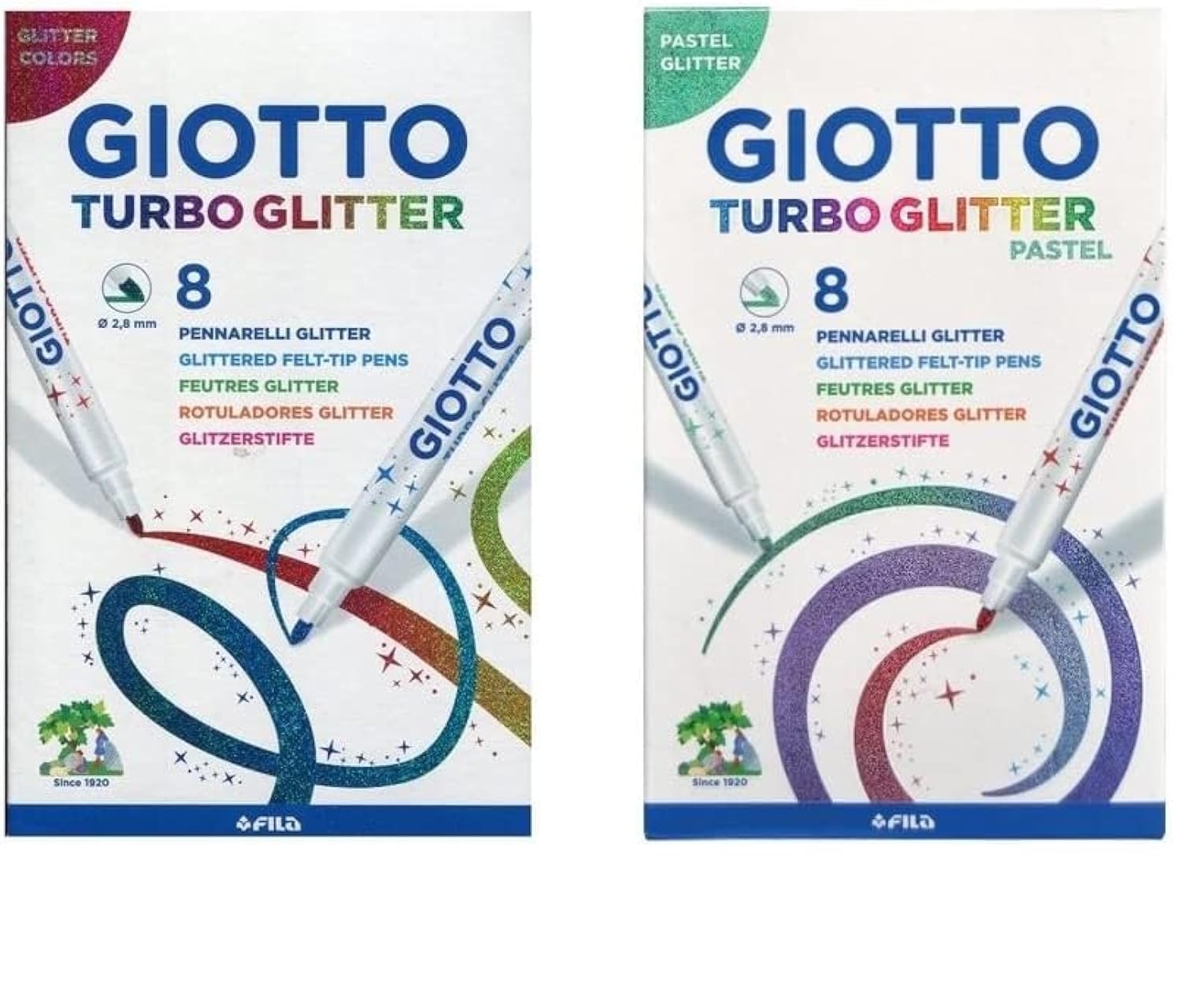 Giotto Turbo Glittered Felt-Tip Pens – 2 Pack:Glitter Colors + Pastel Glitter + 3 Balloons