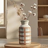 Yokiiimakiii Ceramic Rustic Farmhouse Vase with Handles, 9.6 inch Vintage Stripe Terracotta Vase, Pottery Decorative Flower Vase, Boho Clay Vases for Home Decor, Shelf, Table, Living Room, Mantle