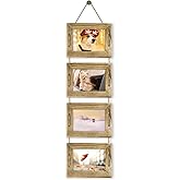 DLQuarts 5x7 Hanging Picture Frames Collage Wall Decor, 4-Opening 5x7 Matted to 3.5x5 Photo Rustic Wood Frame with Hemp Rope, 1 Pack, Carbonized Brown