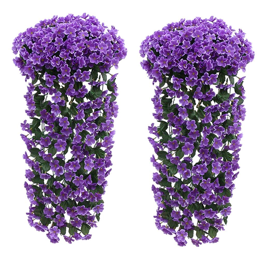 Fycooler 2Pcs Artificial Hanging Flowers,UV-Resistant Fake Trailing Plants Flower Bouquet Baskets Realistic Plants Indoor Outdoor Fake Flowers Plant for Wall Home Garden Yard Patio Wedding Decorations