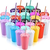 Honeydak 30 Pack 24oz Plastic Tumblers with Lids and Straws Gifts Bulk Glitter Reusable Iced Coffee Cups Cold Drink Travel Mug Cup for Parties Adults Birthdays Weddings (Colorful)