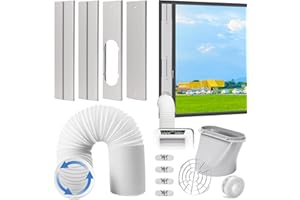 AUKNEY Portable AC Window Vent Kit, Adjustable Vertical/Horizontal Sliding Window Kit Plate for AC Unit, Seamless Portable AC Window Seal With 5.9 Inch Diameter, 59 Inch Length Exhaust Hose