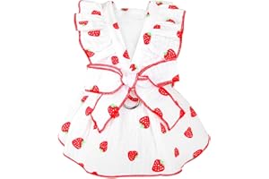 AXIIJGL Dog Dresses for Small Dogs Girl Female Clothes Cat Clothes Cat Dress Cute Cotton Extra Small Summer Clothes Bow Decor Printed Strawberry Dog Birthday Outfit Puppy Clothes White S