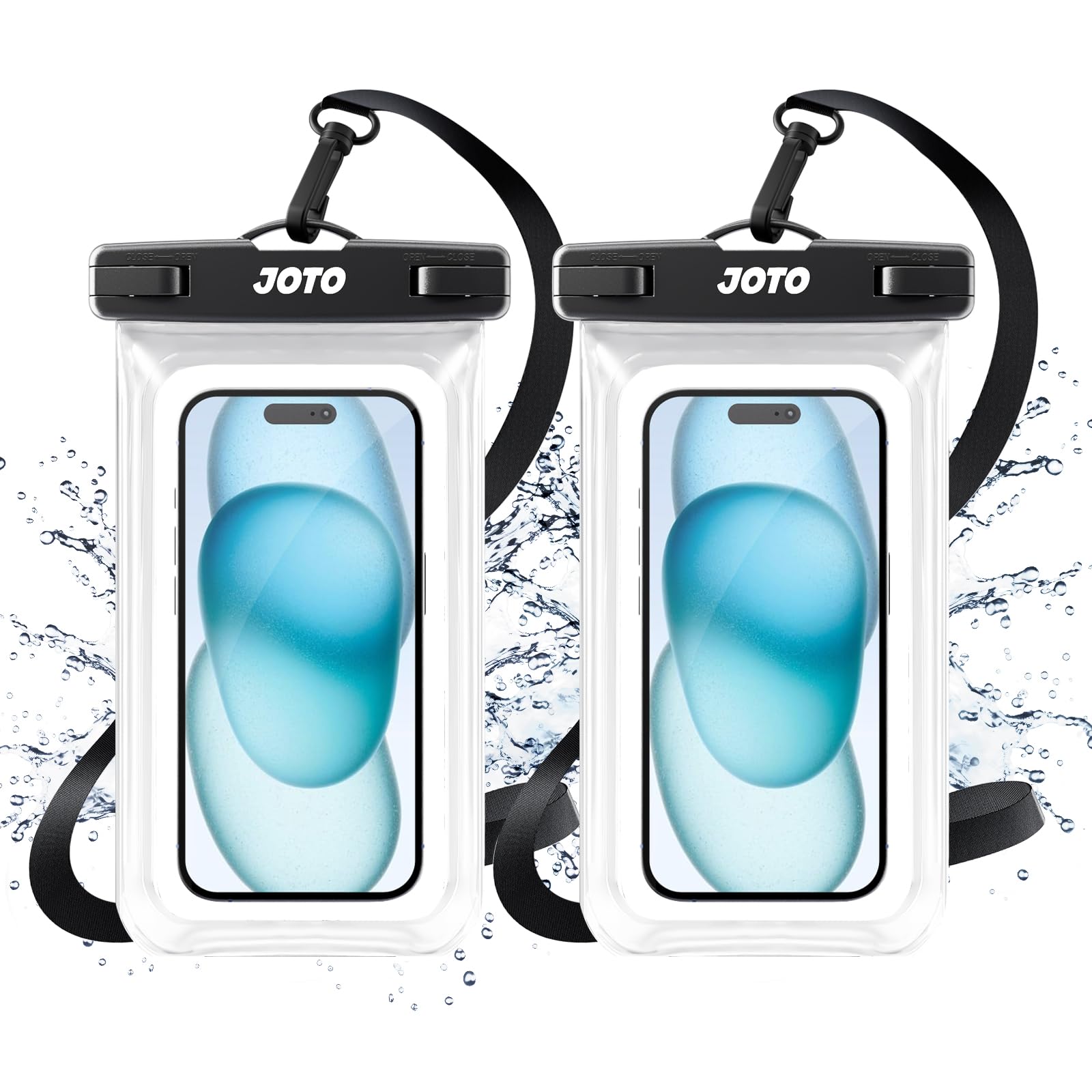 JOTO 2 Pack Universal Waterproof Phone Case for iPhone 17 Air 16 15 14 13 12 11 Plus Pro Max, IPX8 Cellphone Dry Bag XR X SE, Galaxy S23 S22 S21 S20+ S20 S10 Plus Note, Pixel up to 7" -Clear