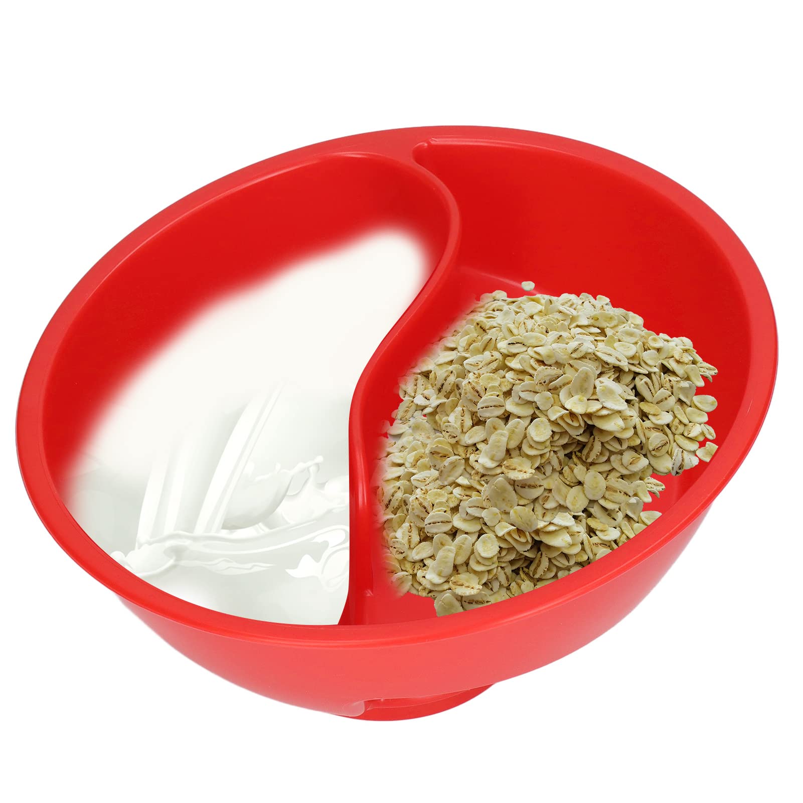 Anti-Soggy Cereal Bowl, Stackable Divided Sectional Bowl Separated Ceramic Soup Bowl Two Sided Bowl Snack Bowl for Chips Soup Rice Salad Ice Cream French Fries, Keep Crunchy (Red)