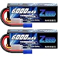 Zeee 11.1V 80C 3S 6000mAh Lipo Battery Hard Case Battery with EC5 Connector for RC 1/8 1/10 Scale Vehicles Car Trucks Boats(2 Pack)
