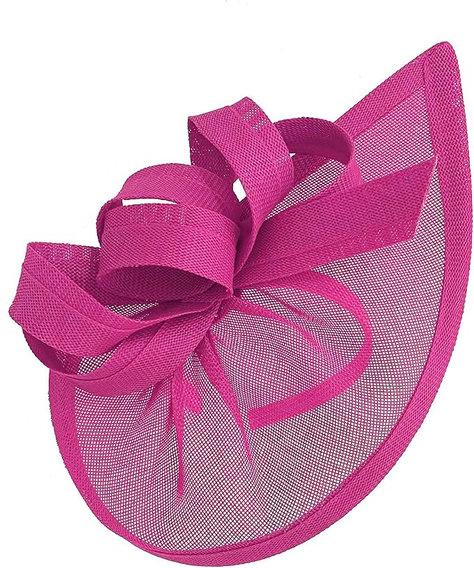 Caprilite Vegan Moon Hoop Fascinator Hat on Headband Wedding Ascot Races Bespoke Sinamay Disc (Fuchsia Pink) — image 1