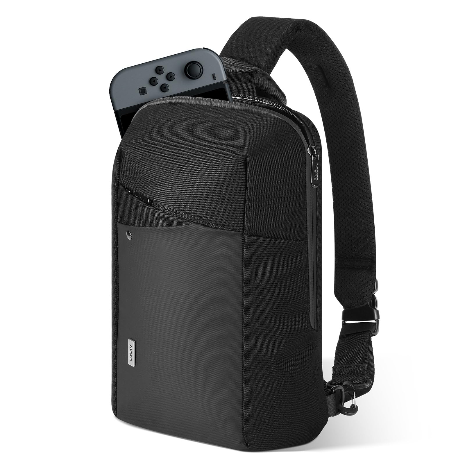 MoKo Sling Crossbody Bag for Switch 2/OLED/Steam Deck/Rog Xbox Ally X/Legion Go S, Protective Travel Chest Carrying Case Gaming Pouch with 8 Game Card Slots, Minimalist Chest Tablet Bag 11", Black