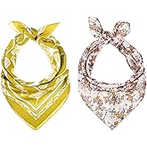 Josojoou 2PCS Cotton Head Bandana for Women and Men, Square Vintage Cotton Bandana, Non-slip Soft Hair Bandanas Scarf for Travel, Sports, Beach, Camping, Unisex