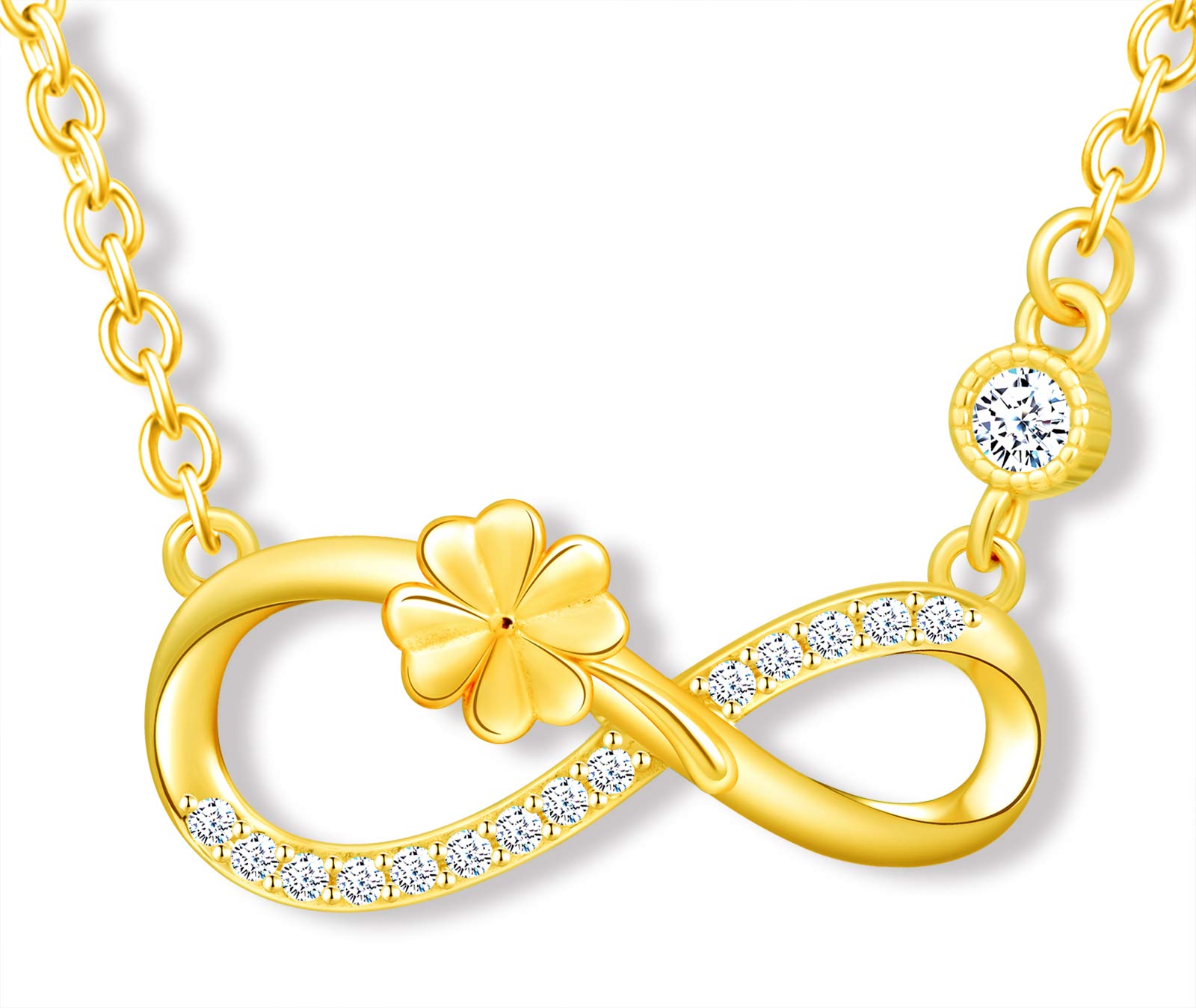 MicLee Women's girl's Necklace pendant, 925 Sterling Silver necklace, Cute Four leaf clover and infinity symbol necklace, Unique design necklace pendant, Inlaid zircon, shining pendant, gold