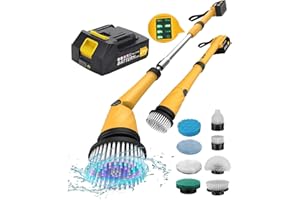 qimedo 1200 RPM Battery Electric Spin Scrubber, Highly Powerful Cordless Cleaning Brush with Smart Display, Electric Tile Floor Scrubber with 8 Brushes, Battery Powered Shower Scrubber