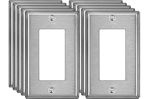 BESTTEN 10 Pack 1-Gang Decorator Metal Wall Plate with Protective Film, Heavy Duty Brushed Finish Faceplate, Corrosion-Resist