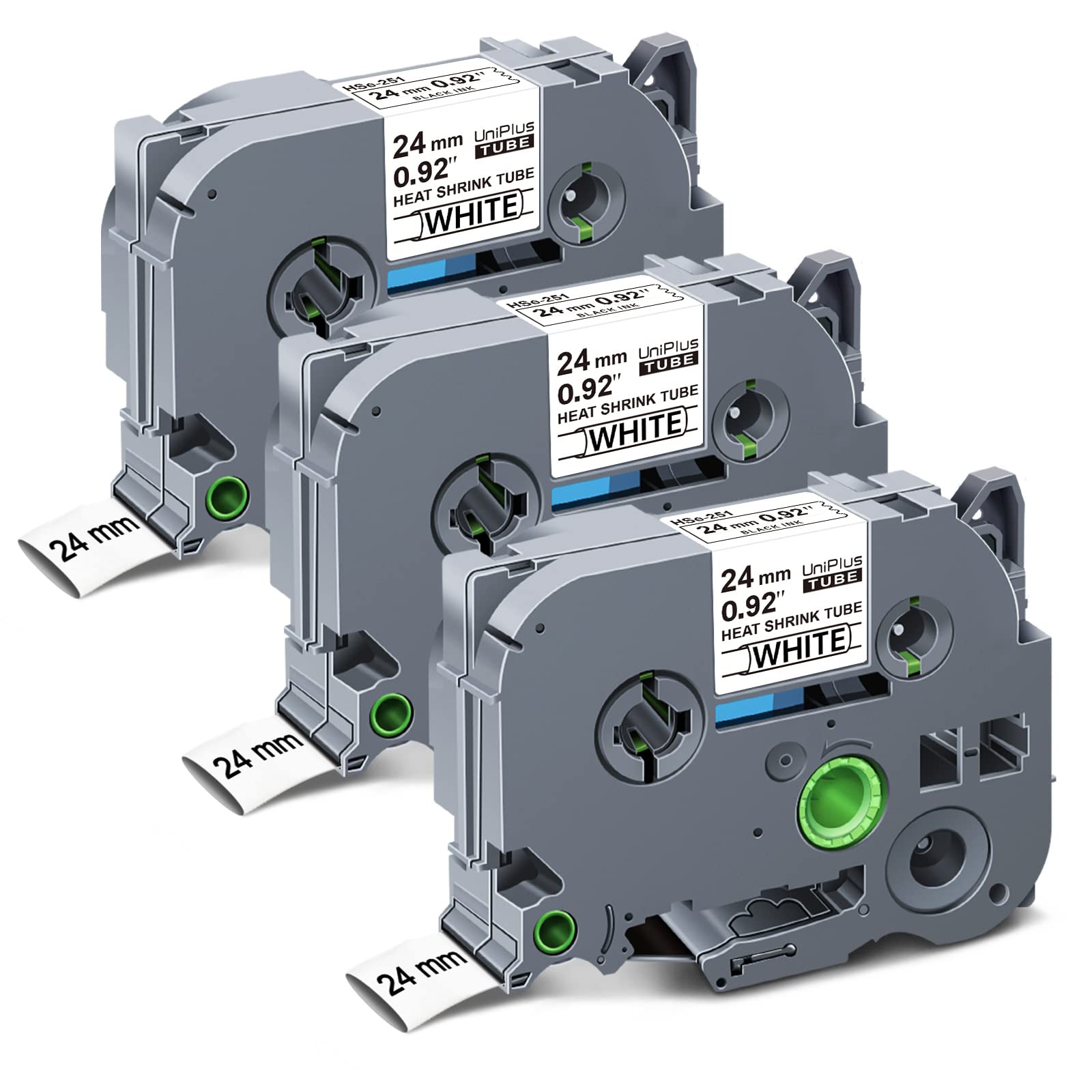 UniPlus 3X Compatible with Brother 23.6mm Heat Shrink Tube Label Tape Replacement for Brother HSe-251 HSe251 HSc251 HS-251 Tapes Black on White Work for PT-E550W P750W D600 E500 P700 PTD800W