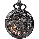 TREEWETO Antique Dragon Mechanical Skeleton Pocket Watch with Chain