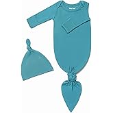 Baby Knotted Gown, Super Soft Newborn Infant Long Sleeve Sleeper for Baby Girl and Boy Sleepwear with Hat Set