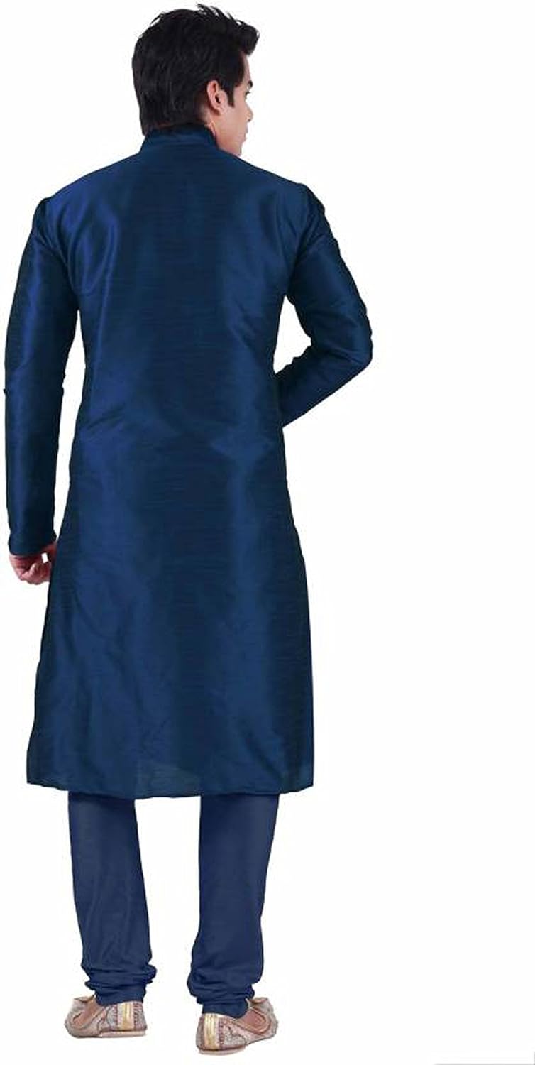 unm men's dupion silk blend traditional blue kurta pyjama set